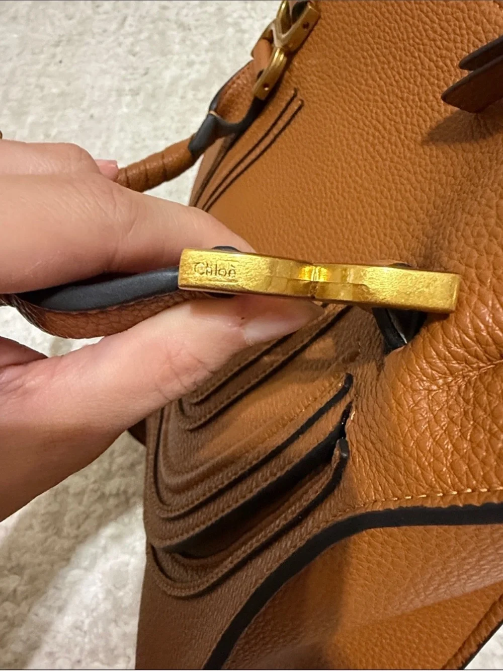 Chloe Marcie Leather Satchel Bag in Tan